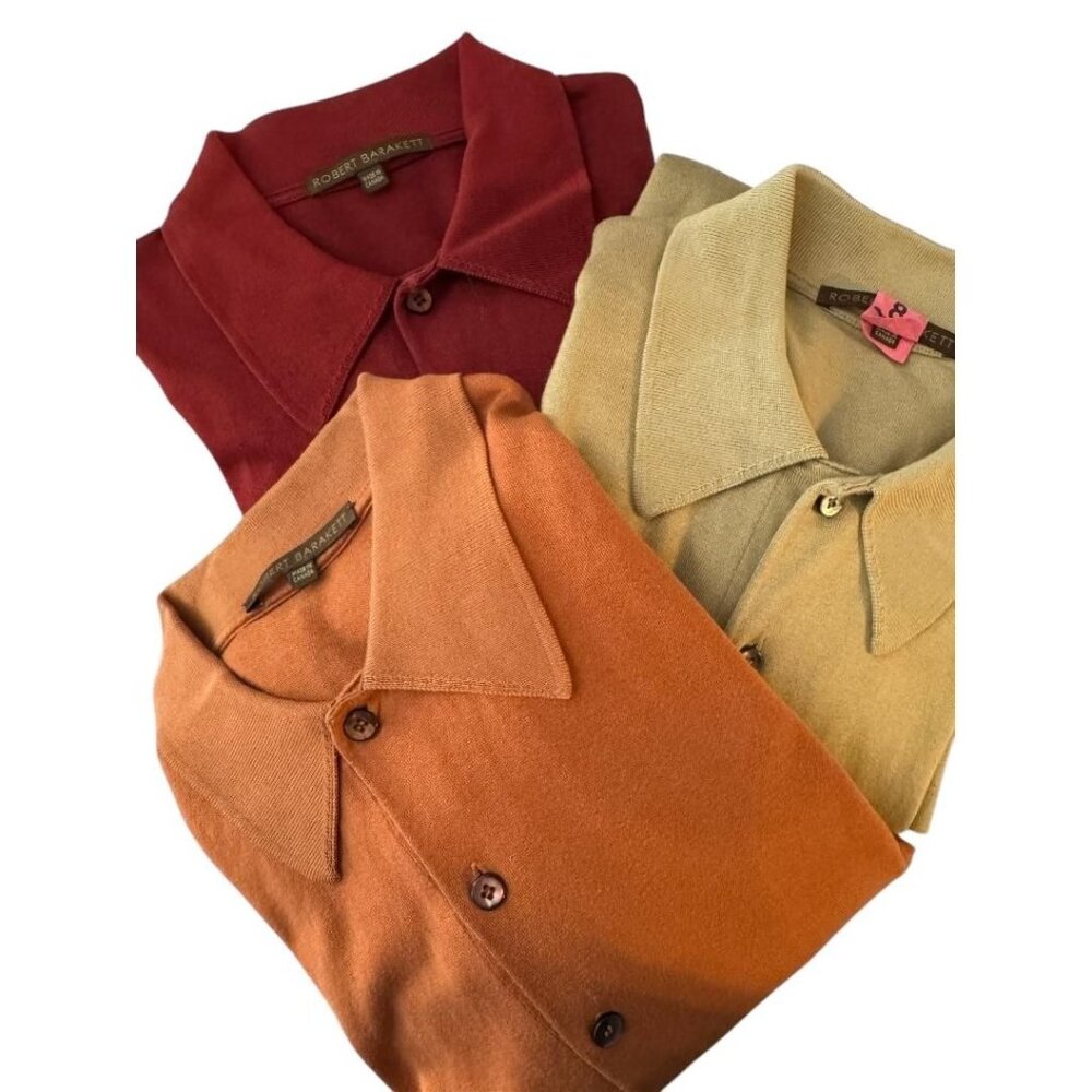 Robert Barakett Polo Shirts Lot Of 3 Button-Up Collars Red/Orange/Beige XXL Vint